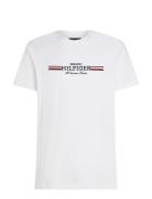 Hilfiger Chest Stripe Tee Tops T-Kortærmet Skjorte White Tommy Hilfige...