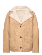 Shearling-Lined Coat With Buttons Læderjakke Skindjakke Beige Mango