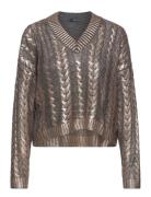 V-Neck Foil Sweater Tops Knitwear Jumpers Gold Mango