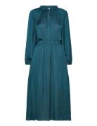 Puffed Sleeves Satin Dress Knælang Kjole Blue Mango