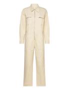 Denim Zipper Jumpsuit Bottoms Jumpsuits Beige Mango