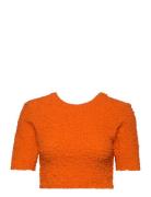 Cotton Poplin Tops Crop Tops Short-sleeved Crop Tops Orange Ganni