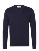 Slhberg Ls Knit V-Neck Noos Tops Knitwear V-necks Navy Selected Homme