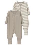 Nbnnightsuit 2P Zip Ff Y/D Core 2 Noos Langærmet Body Beige Name It