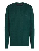 Classic Cotton Cable Crew Neck Tops Knitwear Round Necks Green Tommy H...