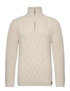 Jacob Cable Knit Half Zip Tops Knitwear Half Zip Jumpers Cream Superdr...