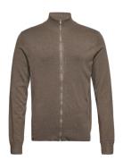 Ecovero L/S Zip Cardigan Tops Knitwear Full Zip Jumpers Brown Lindberg...