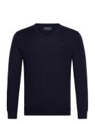 Slim Fit Washable Wool V-Neck Sweater Tops Knitwear V-necks Navy Polo ...