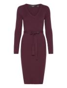 Vmmsaba Rib Ls V-Neck Belt Dress Ga Knælang Kjole Burgundy Vero Moda M...