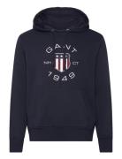 Print Sweat Hoodie Tops Sweatshirts & Hoodies Hoodies Navy GANT