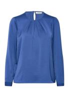 Dotaiw Pleat Blouse Tops Blouses Long-sleeved Blue InWear