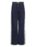 Embroidered Denim Pleated Jeans Bottoms Jeans Wide Navy Bobo Choses