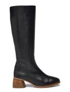 Boots - Block Heel With Zipper Lange Støvler Black ANGULUS