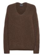 Thora V-Neck Knit Tops Knitwear Jumpers Brown MOS MOSH