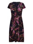 Print Surplice Jersey Dress Knælang Kjole Navy Lauren Ralph Lauren