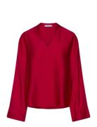 Nina V-Neck Blouse Tops Blouses Long-sleeved Red Ahlvar Gallery