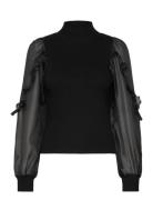 Krista Organza Puff Slv Top Tops Blouses Long-sleeved Black French Con...