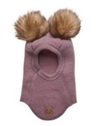 Wool Fullface W. Pom Pom Accessories Headwear Balaclava Pink Mikk-line