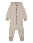 Wool Baby Suit W. Hood Outerwear Fleece Outerwear Fleece Suits Beige M...