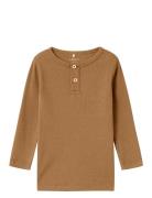 Nmmkab Ls Slim Top Tops T-shirts Long-sleeved T-Skjorte Brown Name It