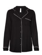 Pyjama Shirt Viscose Piping Top Black Lindex