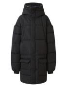 Long Puffer Jacket With Hood Uldfrakke Frakke Black SIXTH JUNE