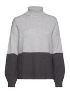 Viril Blocking Roll-Nk L/S Knit Top-Noos Tops Knitwear Jumpers Grey Vi...