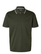 Slhreg-Dan Ss Zip Polo Tops Polos Short-sleeved Green Selected Homme