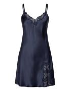 Pure Silk - Slip W.lace Nattøj Navy Lady Avenue