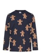 Top Ls Gingerbread Aop Tops T-shirts Long-sleeved T-Skjorte Navy Linde...