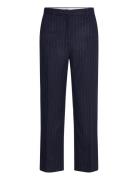 Classic Lady - Woolen Pinstripe Bottoms Trousers Straight Leg Navy Day...