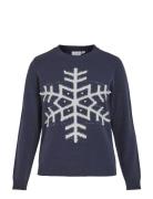 Visnowflake L/S Christmas Knit/Ka Tops Knitwear Jumpers Navy Vila