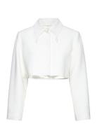 Slub Linen Cropped Blazer Blazers Cropped Blazers White Ganni