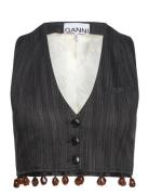 Drapey Stripe Suiting Waistcoat Blazers Sleeveless Blazers Black Ganni