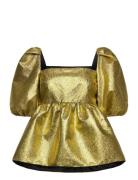 Kinsley,1918 Organza Jacquard Designers Blouses Short-sleeved Gold STI...