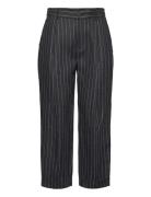 Pinstripe Pleated Linen Cropped Pant Bottoms Trousers Capri Trousers B...