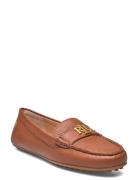 Barnsbury Pebbled Leather Driver Shoes Flat Loafers Brown Lauren Ralph...