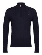 Merino Cable John Zip Designers Knitwear Half Zip Jumpers Navy Morris