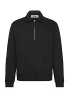 Wbtom Zip Polo Tops Knitwear Half Zip Jumpers Black Woodbird