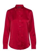 Classic Fit Satin Charmeuse Shirt Designers Shirts Long-sleeved Red La...