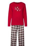 Lrl L/S Crew Neck Long Pant Pj Set Pyjamas Nattøj Red Lauren Ralph Lau...