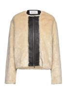 Engla Faux Fur And Leather Jacket Læderjakke Skindjakke Cream Malina