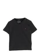 Boys Basic Vn Knit S/S Tops T-Kortærmet Skjorte Black Tommy Hilfiger