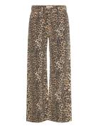 High-Waisted Straight-Fit Jeans With Leopard Print Bottoms Jeans Strai...