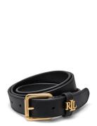 Logo-Keeper Leather Skinny Belt Bælte Black Lauren Ralph Lauren