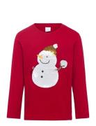 Top Ls Snowman Sequins Tops T-shirts Long-sleeved T-Skjorte Red Lindex