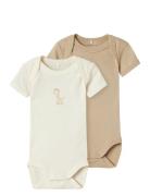 Nbnbody 3P Ss Jet Stream Giraffe Noos Bodies Short-sleeved Beige Name ...