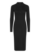 Rib-Knit Cotton-Blend Polo Dress Knælang Kjole Black Lauren Ralph Laur...