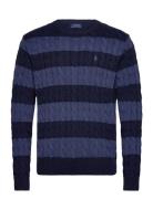 Striped Cable-Knit Cotton Sweater Tops Knitwear Round Necks Navy Polo ...