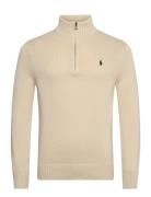 Cotton Quarter-Zip Sweater Tops Knitwear Half Zip Jumpers Cream Polo R...